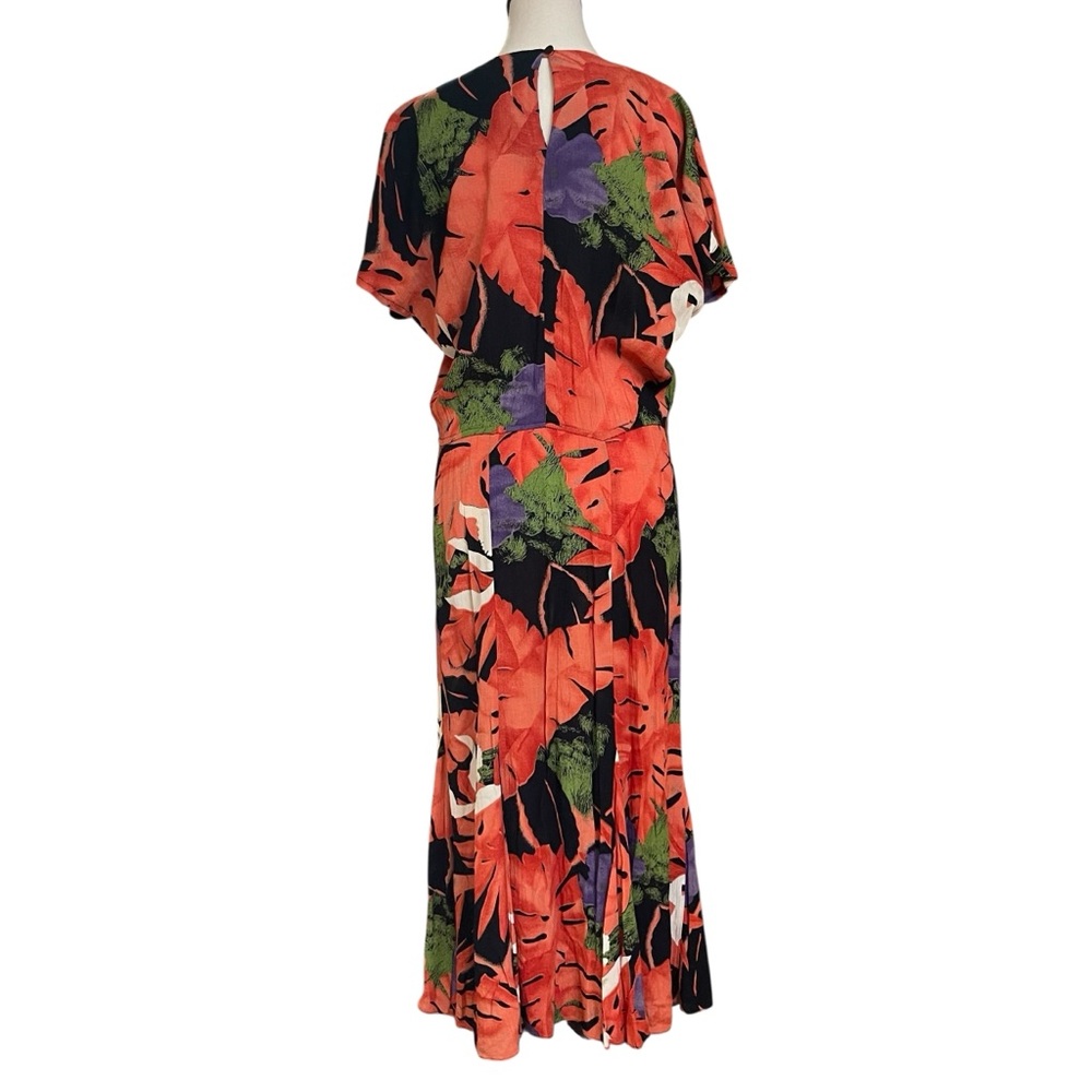 Woman’s Retro Vibrant Tropical Maxi Stretch Drop Waist Dress - Picture 3 of 8